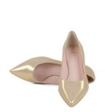 JESSICA - Złote niskie szpilki z satynowanej skóry - obrazek 4