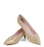 JESSICA - Złote niskie szpilki z satynowanej skóry - obrazek 5