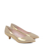 JESSICA - Złote niskie szpilki z satynowanej skóry - obrazek 2