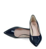 JESSICA - Granatowe szpilka, niskie szpilki z lakierowanej skóry - obrazek 4