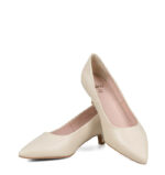 JESSICA - Jasne beżowe szpilka na niskim obcasie z matowej skóry - obrazek 5