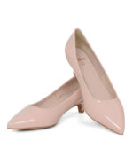 JESSICA - Różowe szpilki na niskim obcasie z lakierowanej skóry - obrazek 5