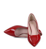 JESSICA - Czerwone niskie szpilki na kaczuszce z lakierowanej skóry - obrazek 4