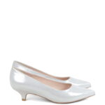 JESSICA - Srebrne, niskie szpilki z satynowanej skóry