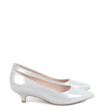 JESSICA - Srebrne, niskie szpilki z satynowanej skóry