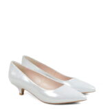 JESSICA - Srebrne, niskie szpilki z satynowanej skóry - obrazek 2