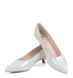 JESSICA - Srebrne, niskie szpilki z satynowanej skóry - obrazek 5