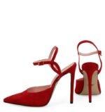 JOY - Szpilki czerwone zamszowe z odkrytą piętą - obrazek 6