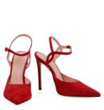 JOY - Szpilki czerwone zamszowe z odkrytą piętą - obrazek 5