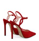 JOY - Szpilki czerwone zamszowe z odkrytą piętą - obrazek 3