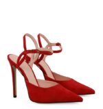 JOY - Szpilki czerwone zamszowe z odkrytą piętą - obrazek 2
