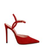 JOY - Szpilki czerwone zamszowe z odkrytą piętą