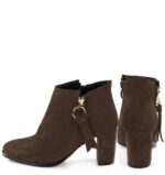 JUDITH - krótkie botki ciemno brązowe na słupku - obrazek 4