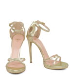 KIM - Złote sandały szpilki na platformie z licowej skóry - obrazek 6