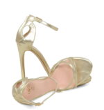 KIM - Złote sandały szpilki na platformie z licowej skóry - obrazek 4