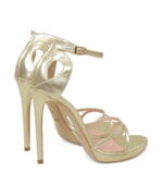 KIM - Złote sandały szpilki na platformie z licowej skóry - obrazek 3