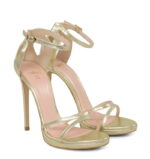 KIM - Złote sandały szpilki na platformie z licowej skóry - obrazek 2