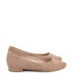 LAIA - Baleriny beżowe zamszowe skóra nosek w szpic