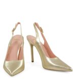 LARISSA - Szpilki złote z odkrytą piętą - obrazek 6