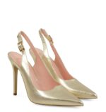 LARISSA - Szpilki złote z odkrytą piętą - obrazek 2