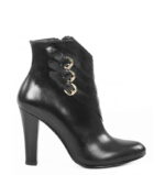 LEA - Czarne botki z licowej skóry, ozdobne paseczki w jodełkę