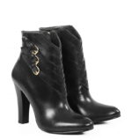 LEA - Czarne botki z licowej skóry, ozdobne paseczki w jodełkę - obrazek 2