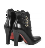 LEA - Czarne botki z licowej skóry, ozdobne paseczki w jodełkę - obrazek 3