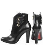 LEA - Czarne botki z licowej skóry, ozdobne paseczki w jodełkę - obrazek 5