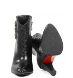 LEA - Czarne botki z licowej skóry, ozdobne paseczki w jodełkę - obrazek 6