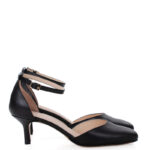 LINDA - Czarne szpilki z paskiem, niski obcas, skóra licowa