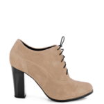 LIZZY - Beżowe botki do kostki na słupku