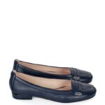 LORA - Granatowe baleriny licowa skóra