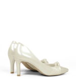 LOTE - niskie szpilki ecru perłowe z lakierowanej skóry - obrazek 3