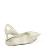 LOTE - niskie szpilki ecru perłowe z lakierowanej skóry - obrazek 4