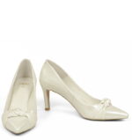 LOTE - niskie szpilki ecru perłowe z lakierowanej skóry - obrazek 5