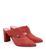 MAGGIE - Czerwone klapki na słupku zamszowe - obrazek 2