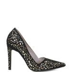 MANON - Czarno złote szpilki zamszowa skóra, ażurowe