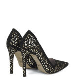 MANON - Czarno złote szpilki zamszowa skóra, ażurowe - obrazek 3