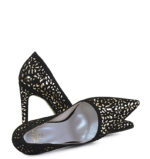 MANON - Czarno złote szpilki zamszowa skóra, ażurowe - obrazek 4