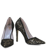 MANON - Czarno złote szpilki zamszowa skóra, ażurowe - obrazek 5