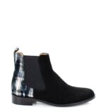 MATILDA - Czarne botki wsuwane na płaskim obcasie (niebieska krata)