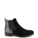 MATILDA- czarne botki wsuwane na płaskim obcasie (czarno srebrna krata)