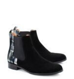 MATILDA - Czarne botki wsuwane na płaskim obcasie (niebieska krata) - obrazek 2