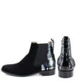 MATILDA - Czarne botki wsuwane na płaskim obcasie (niebieska krata) - obrazek 3