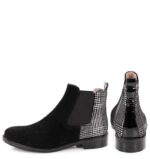 MATILDA- czarne botki wsuwane na płaskim obcasie (czarno srebrna krata) - obrazek 4