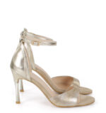 MEGAN - Złoto-beżowe sandałki na szpilce (motyw jaszczurki) licowa skóra - obrazek 2