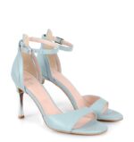 MEGAN - Błękitne sandały srebrna szpilka licowa skóra - obrazek 6