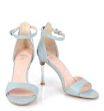 MEGAN - Błękitne sandały srebrna szpilka licowa skóra - obrazek 3