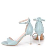 MEGAN - Błękitne sandały srebrna szpilka licowa skóra - obrazek 4
