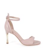 MEGAN - Różowe sandałki na szpilce licowa skóra